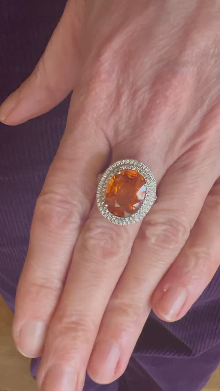 8 Carats Spessartite Garnet Diamonds 18 Carats White Gold Ring