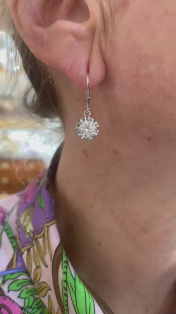 Boucles d'Oreilles Dormeuses Diamants 1.70 Carats Platine Or Gris 18 Carats