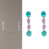 Boucles d’Oreilles Apatites Saphirs Roses Or Gris 18 Carats