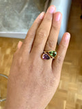 Bague Toi & Moi Saphir & Rose Poire 3 Carats Saphir Vert poire 3 Carats Diamants Or Jaune 18 Carats