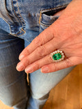 Certified 3 Carats Colombian Emerald Diamonds Platinum And 18K Yellow Gold Cluster Ring