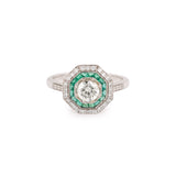 Art Deco Diamonds Emeralds Paving 18 Karat White Gold Ring