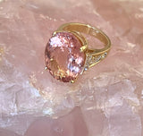 Bague Cocktail Morganite 15 Carats Diamants Or Jaune 18 Carats