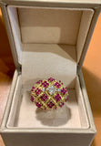Bague Rétro Bombée Rubis 1.50 Carats Diamants Or Jaune 18 Carats