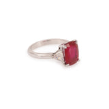 Certified Unheated 4.21 Carats Tanzanian Ruby Diamonds 18K White Gold Ring