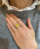 Bague Saphir Jaune Non Chauffé 6 Carats Diamants Or Gris 18 Carats (Certificat)