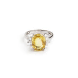 Bague Saphir Jaune Non Chauffé 6 Carats Diamants Or Gris 18 Carats (Certificat)
