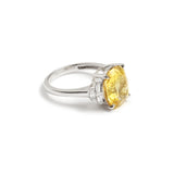 Bague Saphir Jaune Non Chauffé 6 Carats Diamants Or Gris 18 Carats (Certificat)