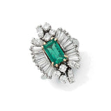 Retro Colombian Emerald Diamonds 18 Karats White Gold Yellow Gold Ring
