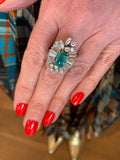 Retro Colombian Emerald Diamonds 18 Karats White Gold Yellow Gold Ring
