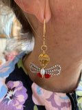 Gucci Diamonds & Pearl 18 Carats Yellow Gold Dragonfly Earrings