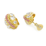 Paire De Clips D’Oreille Vintage David Webb Pierres De Lune Saphirs Roses Or Jaune 18 Carats