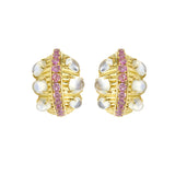 Paire De Clips D’Oreille Vintage David Webb Pierres De Lune Saphirs Roses Or Jaune 18 Carats