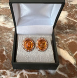 Boucles d'Oreilles Grenat Spessartite Saphirs Orange diamants Or rose 18 Carats