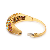 Bracelet Vintage Jonc Bombé Saphirs, Rubis, Emeraudes, Turquoises Or Jaune 18 Carats