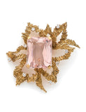 Broche Morganite 32 Carats Diamants Or Jaune 18 Carats