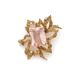 Broche Morganite 32 Carats Diamants Or Jaune 18 Carats