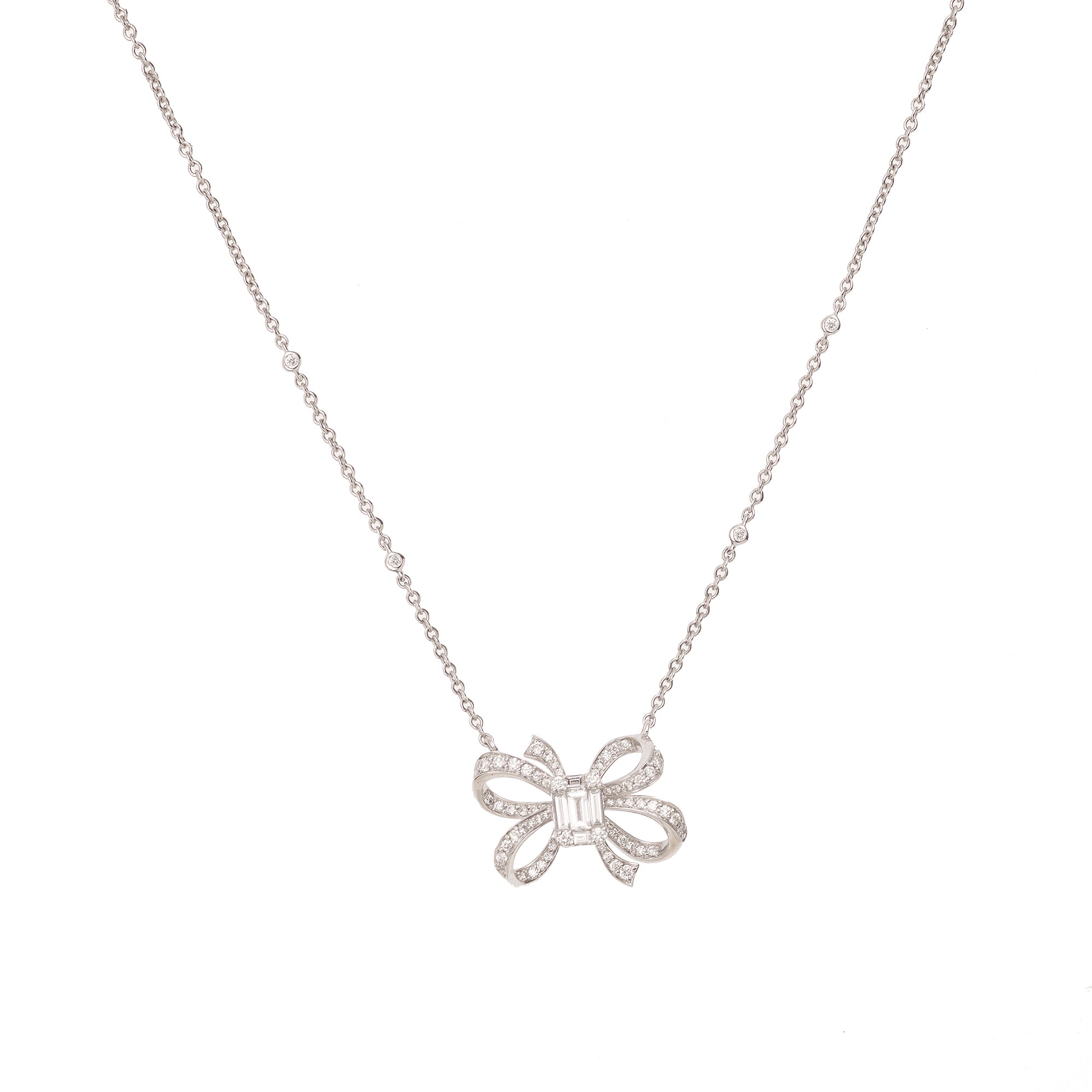 Diamond 18 Carats White Gold Ribbon Bow Necklace – Les Pierres de Julie
