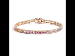 Bracelet Tennis 5.70 Carats Saphirs Arc-En-Ciel & Diamants Or Rose 18 Carats