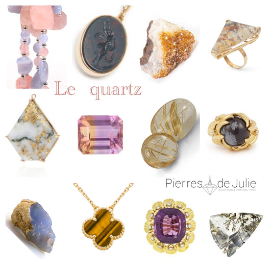 le quartz sous forme de bijoux et de gemmes 
