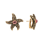Vintage Tourmaline Diamonds Enamelled 18 Carat Yellow Gold Starfish Earrings