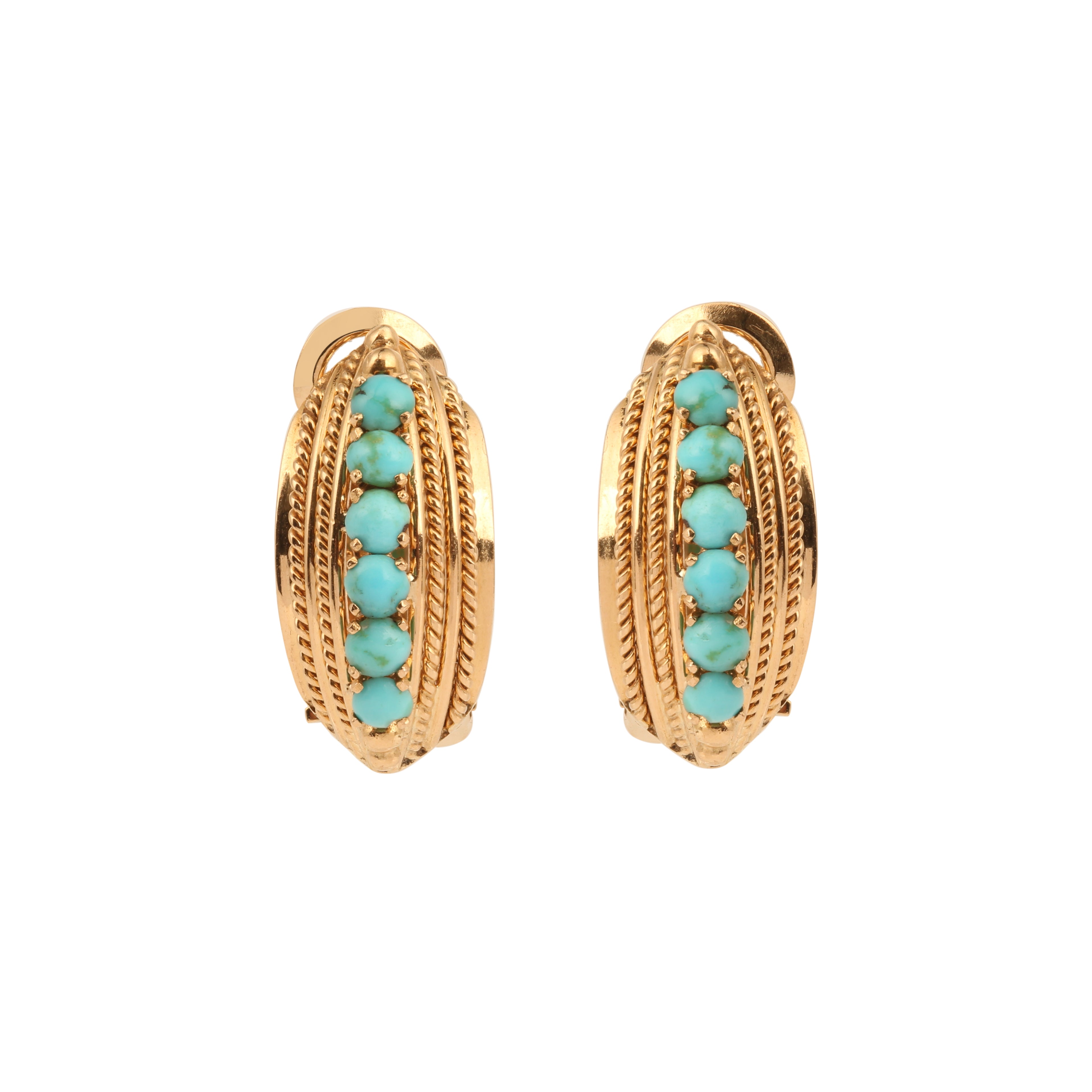 Vintage Turquoise 18 Carat Rose Gold Earrings
