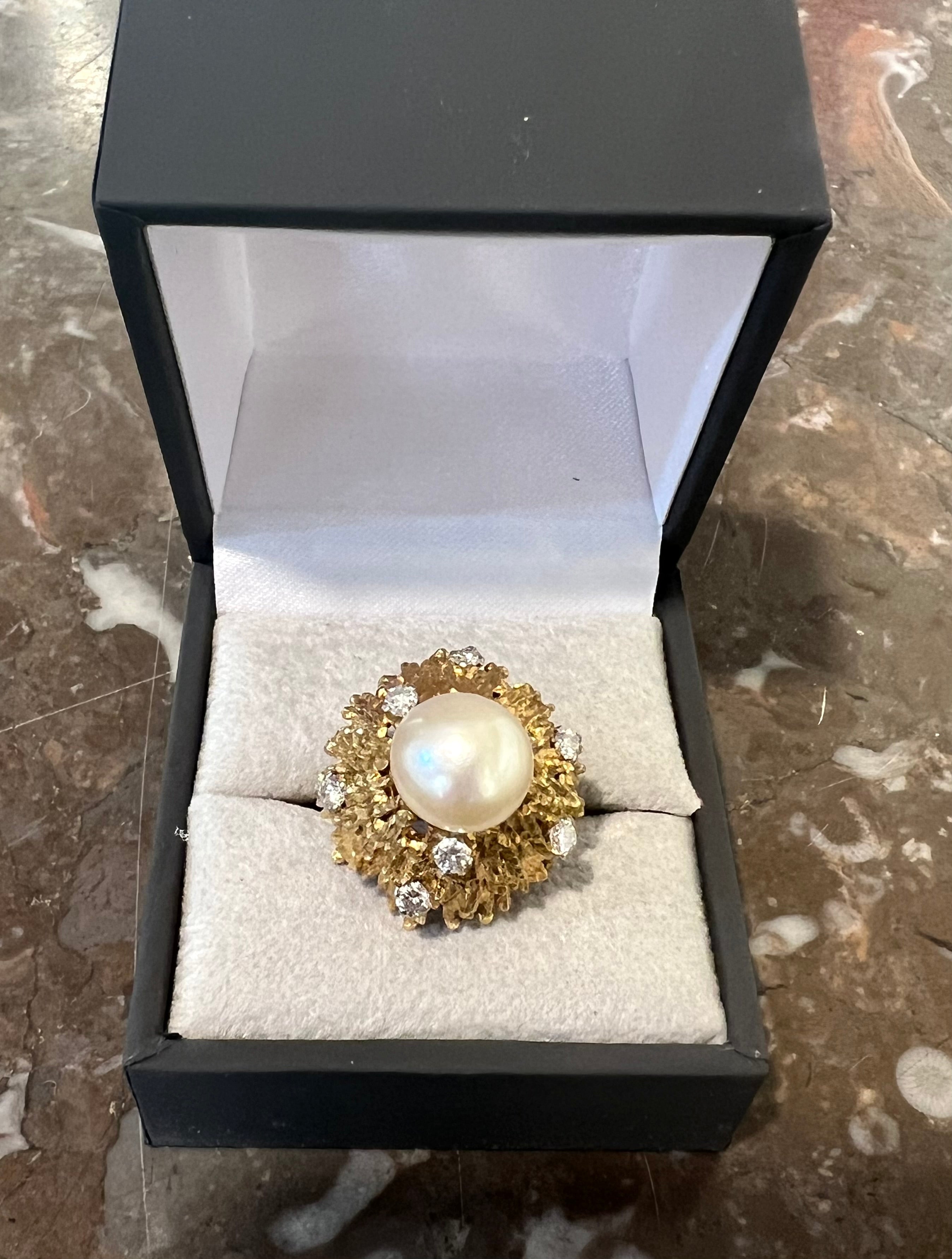 Andrew Grima Pearl Diamonds 18 Carat Yellow Gold Ring
