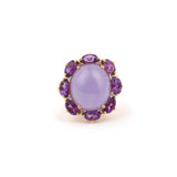 Bague Cabochon Jade Lavande Améthystes Diamants Or Jaune 18 Carats