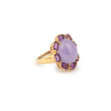 Bague Cabochon Jade Lavande Améthystes Diamants Or Jaune 18 Carats