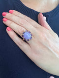 Bague Cabochon Jade Lavande Améthystes Diamants Or Jaune 18 Carats