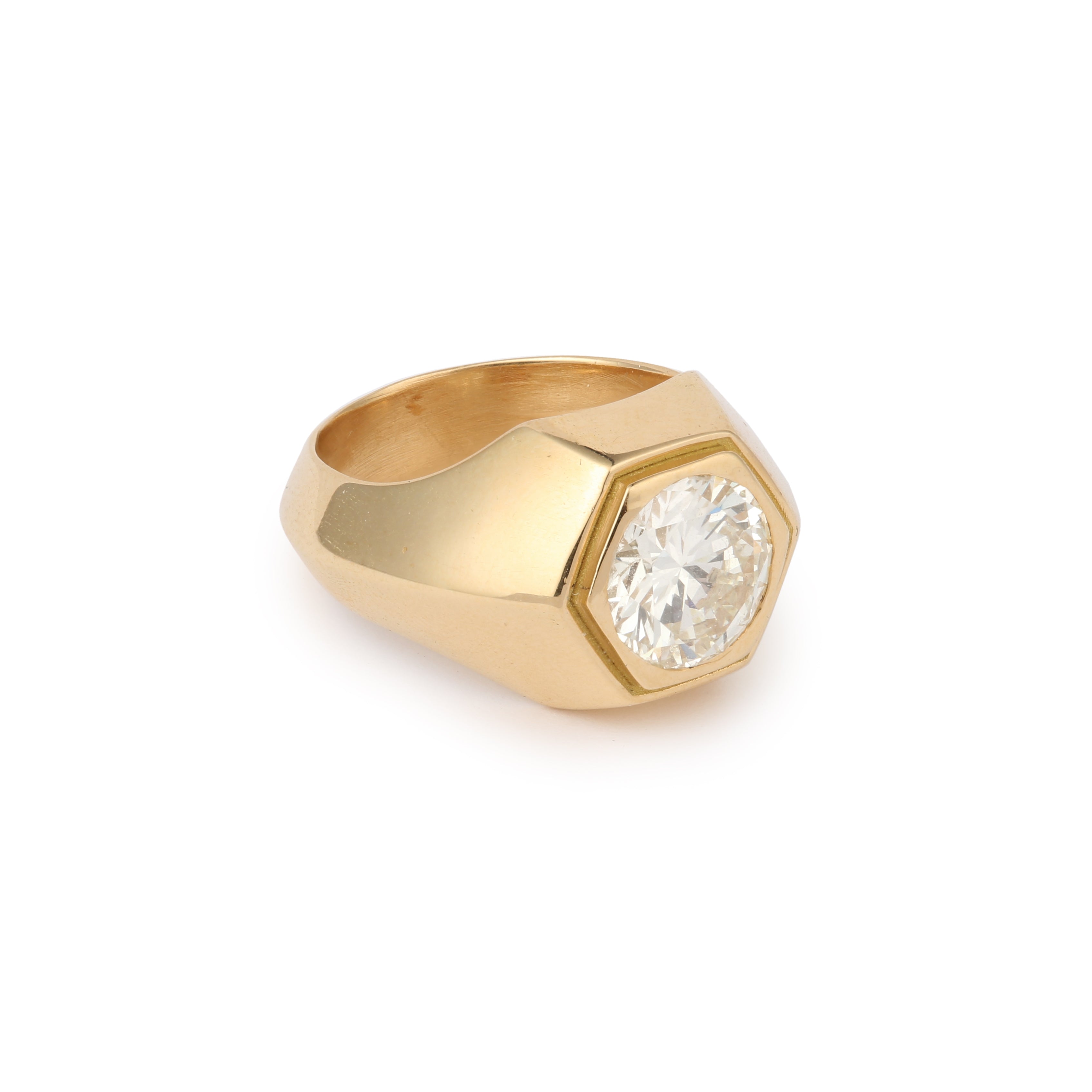 Bague Chevalière Diamant 2.35 Carats Or Jaune 18 Carats (Certificat)
