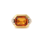 Bague Tank Citrine Madère 13 Carats Or Jaune Or Gris 18 Carats