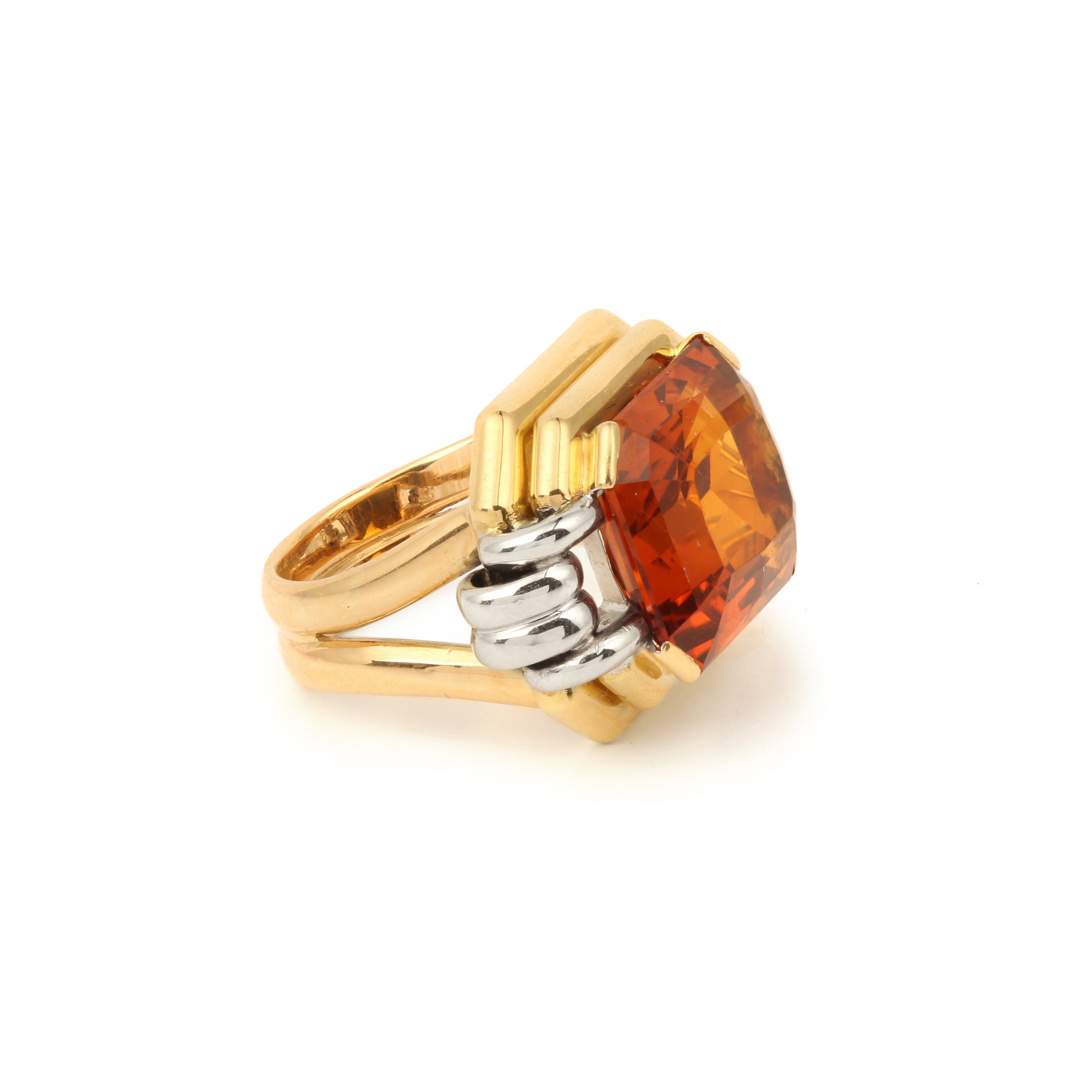 Bague Tank Citrine Madère 13 Carats Or Jaune Or Gris 18 Carats