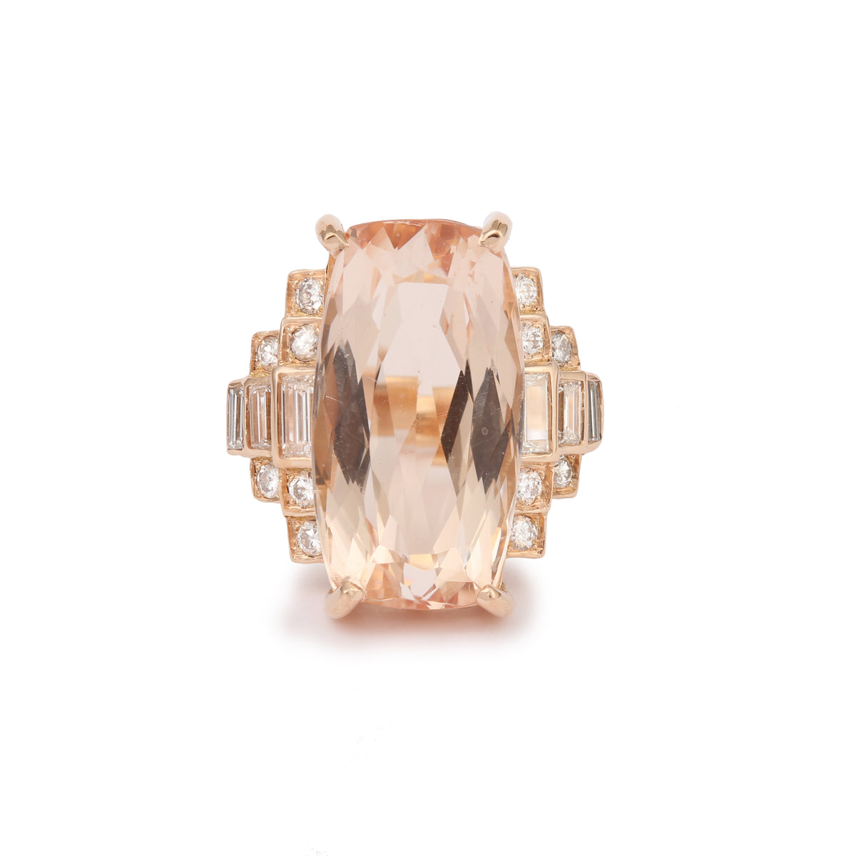 Bague Cocktail Morganite 15 Carats Diamants Or Rose 18 Carats
