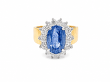 Bague Pompadour Saphir Ceylan 6.47 Carats Diamants Or Jaune 18 Carats (Certificat)