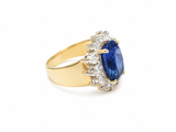 Bague Pompadour Saphir Ceylan 6.47 Carats Diamants Or Jaune 18 Carats (Certificat)