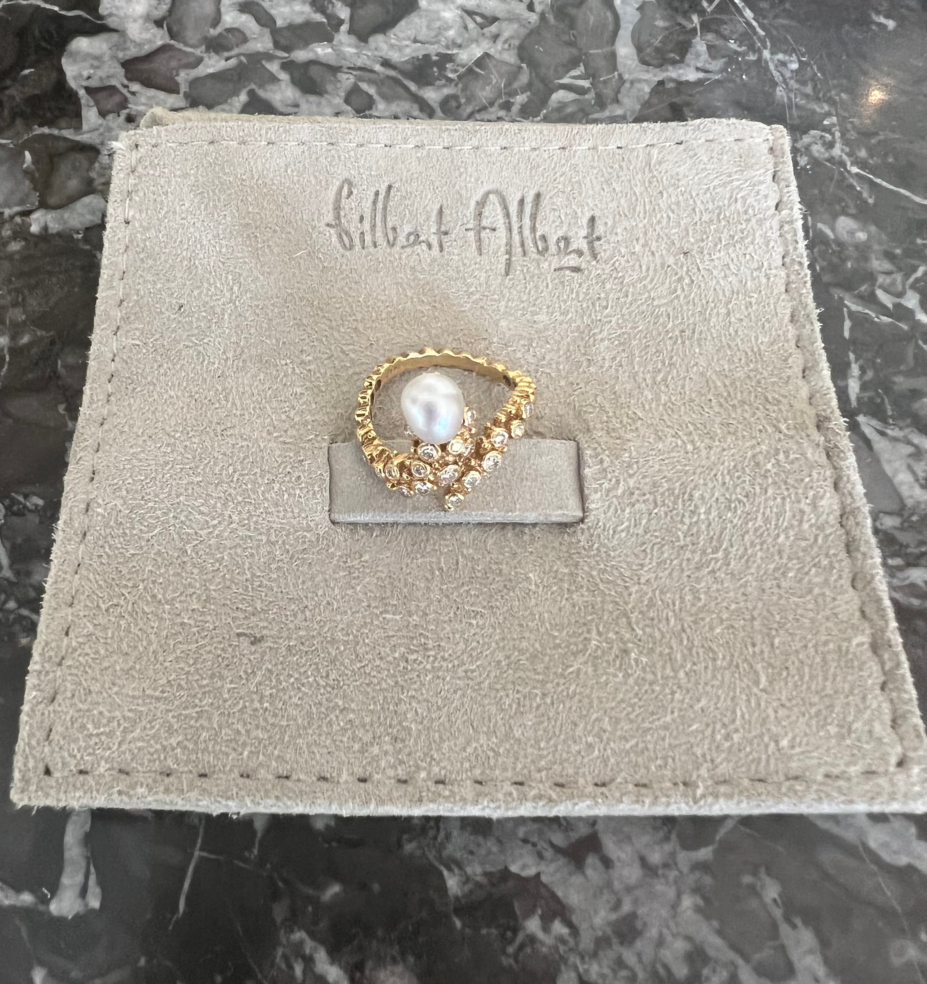 Gilbert Albert Pearl Diamonds 18 Carats Yellow Gold Snake Ring
