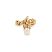 Bague Gilbert Albert Serpent Perle Diamants Or Jaune 18 Carats