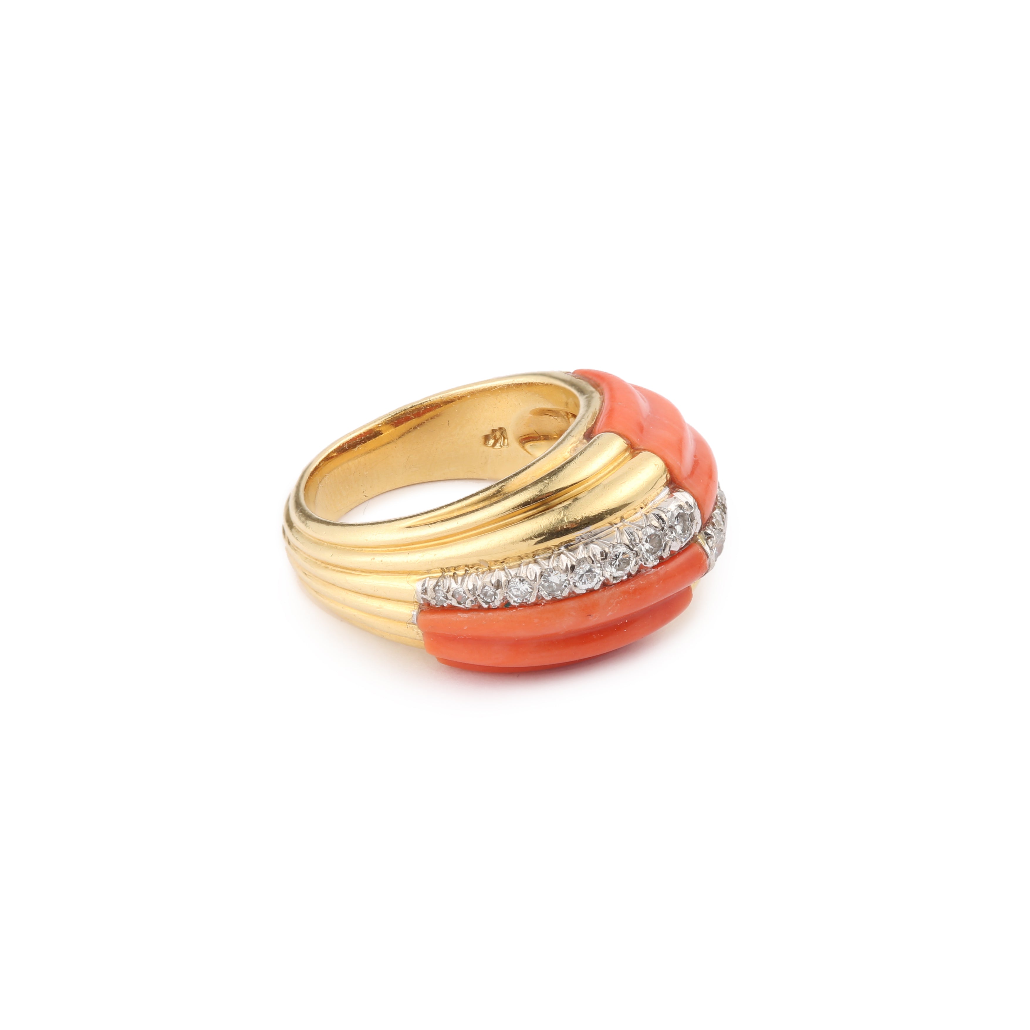 Bague Kutchinsky Corail Diamants Or Jaune 18 Carats