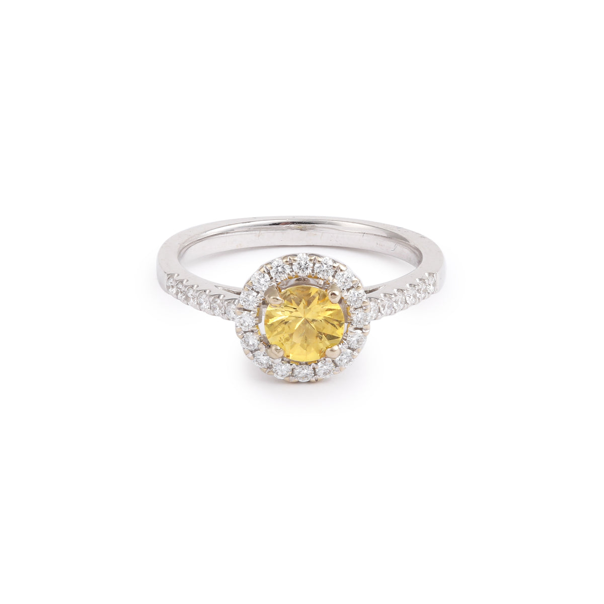 0.67 Carats Yellow Sapphire Diamonds 18 Carat White Gold Marguerite Ring