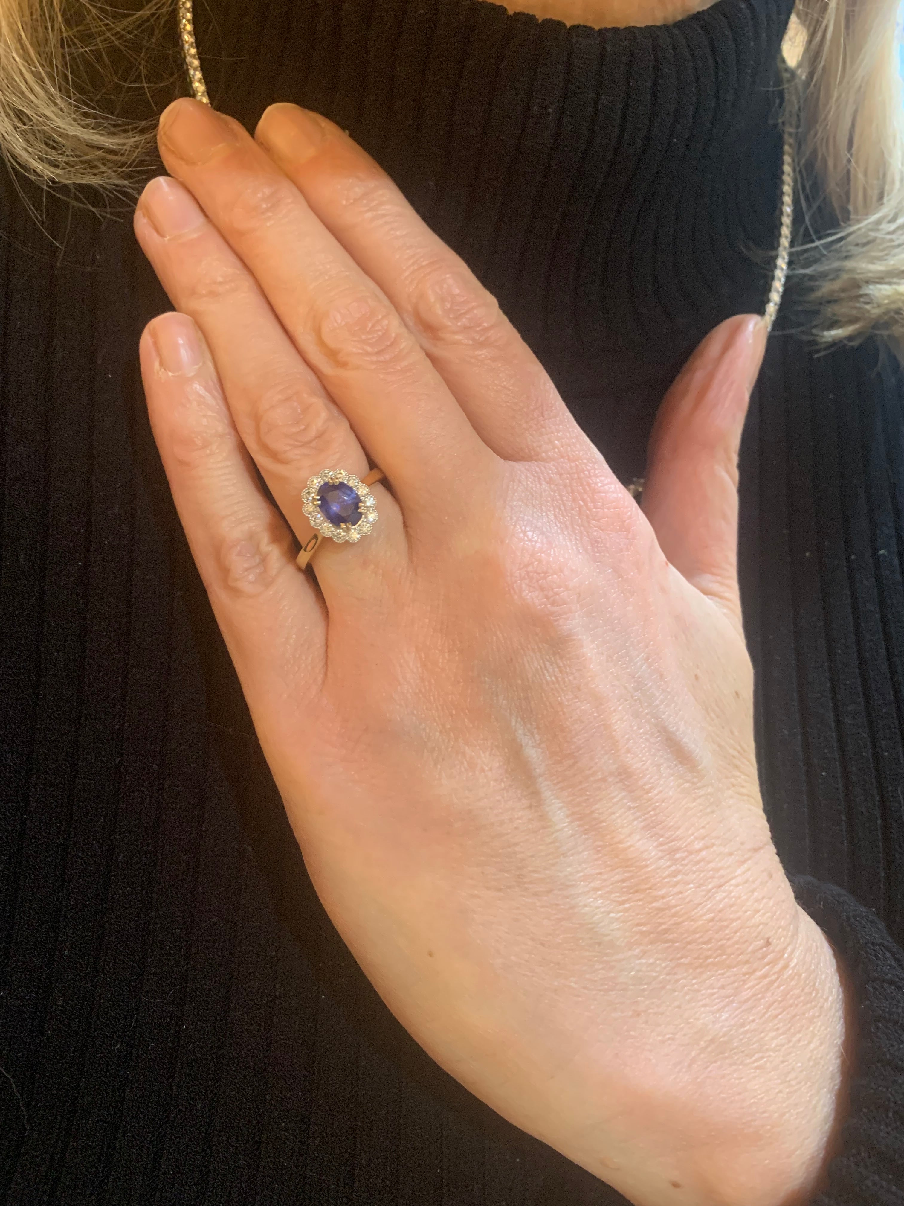 Bague Pompadour Saphir 1.44 Carats Diamants Or Jaune Or Gris 18