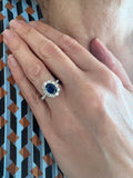 1.92 Carats Sapphire Diamonds 18 Carats white Gold Pompadour Ring