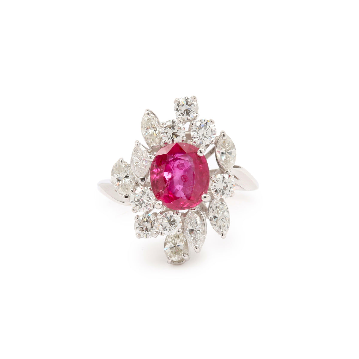 Certified Retro Ruby Diamonds 18 Carats White Gold Ring