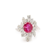 Bague Retro Rubis Diamants Or Gris 18 Carats (Certificat)
