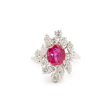 Bague Retro Rubis Diamants Or Gris 18 Carats (Certificat)
