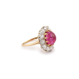 Certified Unheated 3.63 Carats Burma Cabochon Ruby Diamonds Platinum Yellow Gold Ring