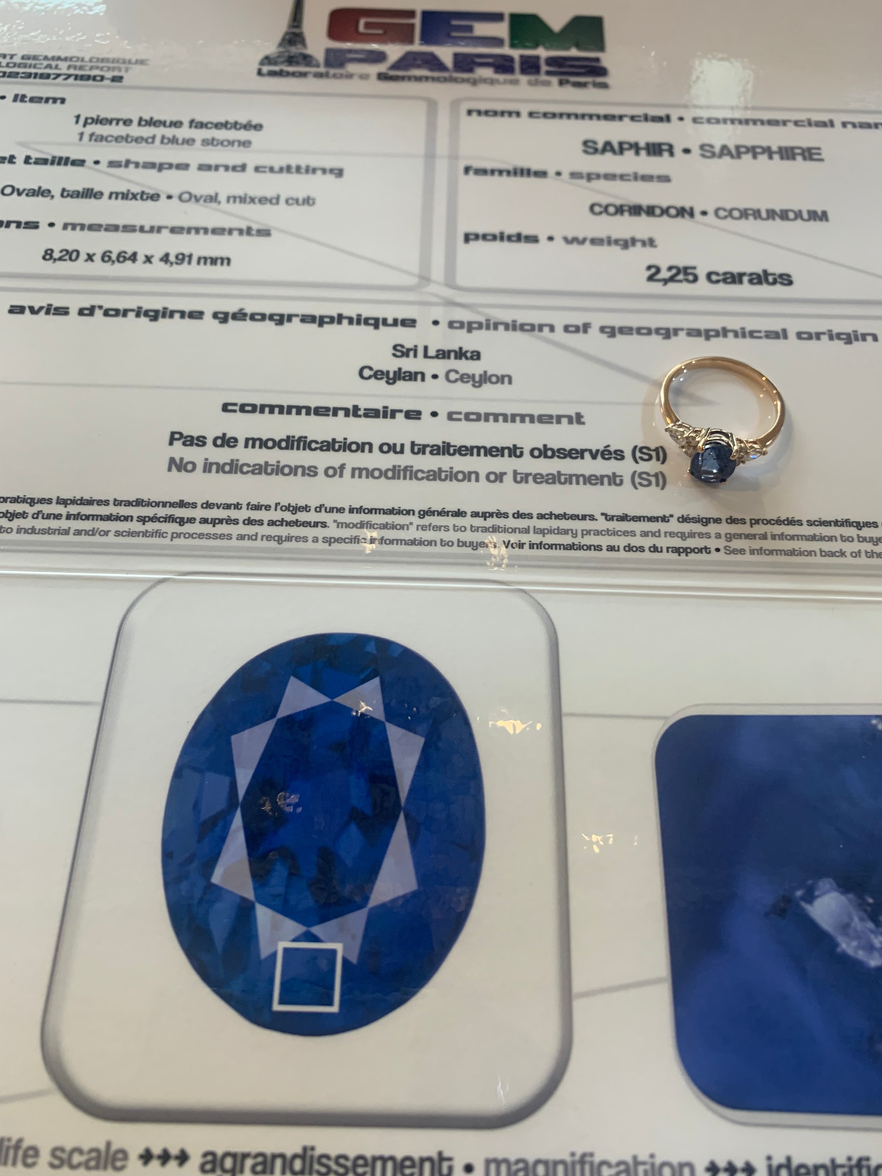 Certified 2.25 Carats Unheated Ceylon Sapphire Diamonds 18 Carat Rose Gold Ring