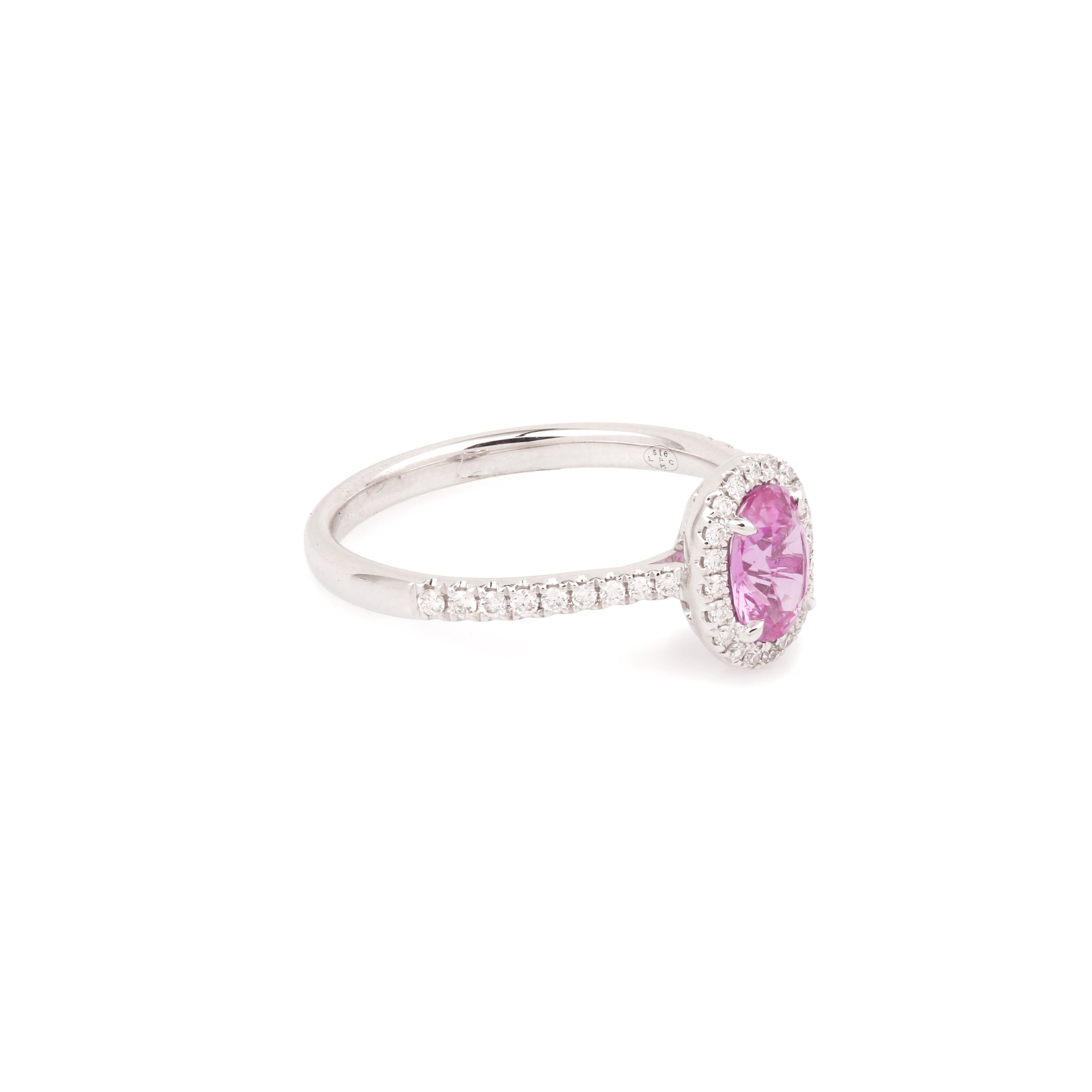 Bague Saphir Rose 0.78 Carats Diamants Or Gris 18 Carats