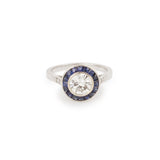 Certified 1 Carat Diamonds Sapphires 18 Carat White Gold Art Deco Style Ring