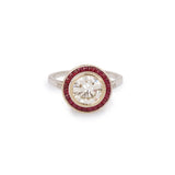 Certified 1.50 Carat Diamonds Rubies 18 Carat White Gold Art Deco Style Ring